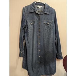 Women's long sleeve blue chambray shirt dress by Cowgirl Justice, L